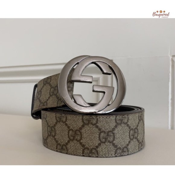 Auth Gucci Brown GG Supreme Canvas Leather Silver Interlocking G Buckle 95/38 - Picture 12 of 13